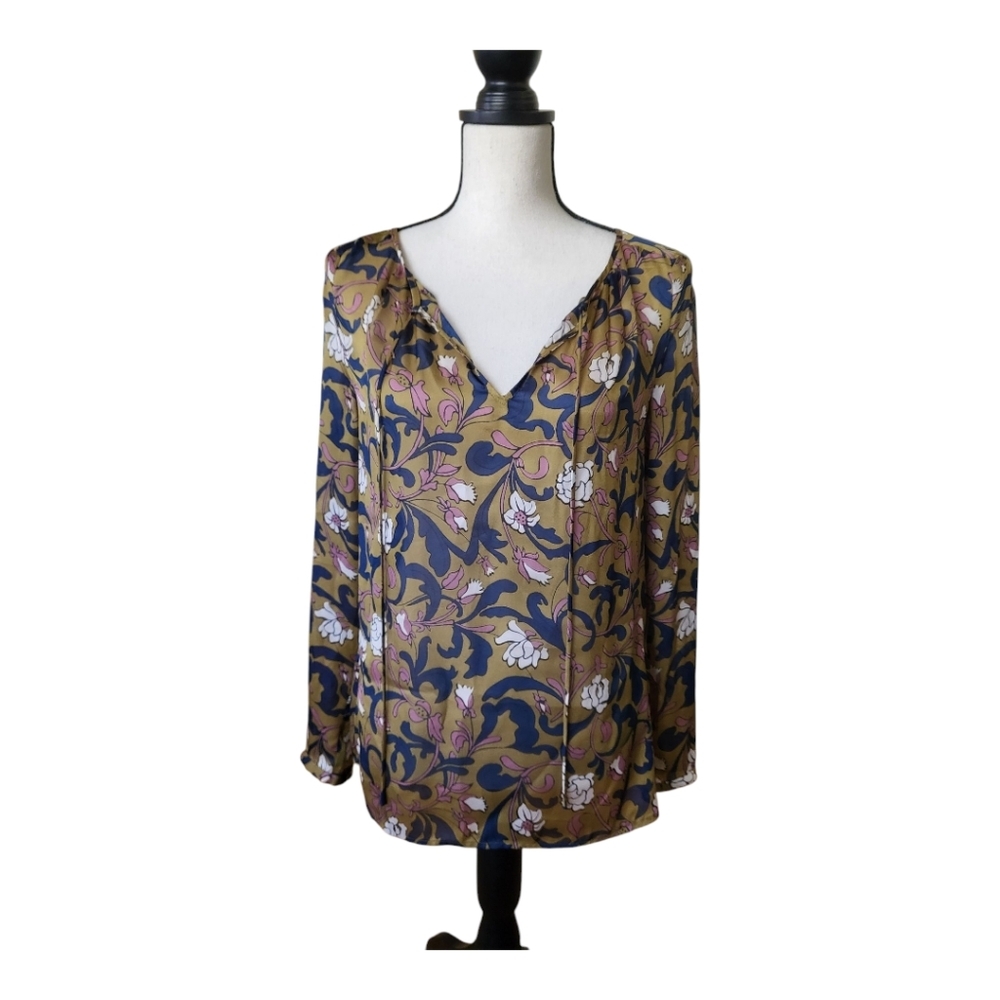 💕LOFT Floral Long Sleeve Semi Sheer‎ Blouse Size XS